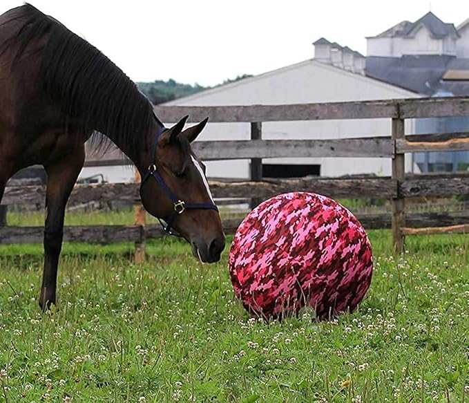 Horsemen's Pride 40" Jolly Mega Ball with Pink Camo Cover, Inflatable Horse Toy for Training, Pasture Play, and Enrichment, Durable Polyester Cover, Fun and Engaging Activity for Horses