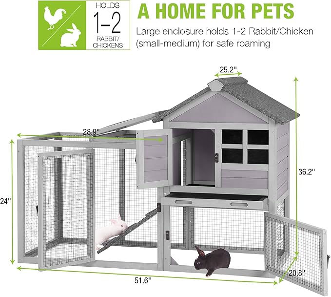 GUTINNEEN Rabbit Hutch Chicken Coop Expandable Indoor Bunny Cage Outdoor Guinea Pig Cage with Run 51.6" L