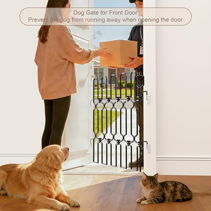 SNUOWU Retractable Metal Dog Gate for Front Doors & RVs, 25.5" Wide 30.7" Tall Bite-Proof Pet Dog Barrier, Space-Saving Wall-Mounted Front Door Gate for Indoor Use