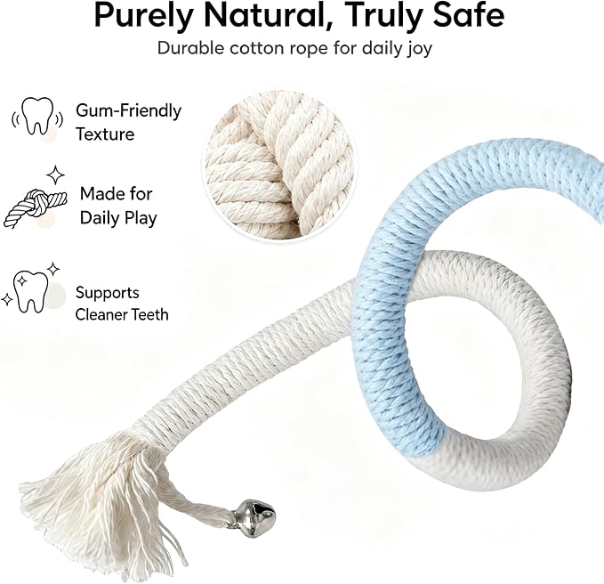 4-Pack Cat Toys for Indoor Cats, Woven Cotton Rope Toys with Bells - Image 3
