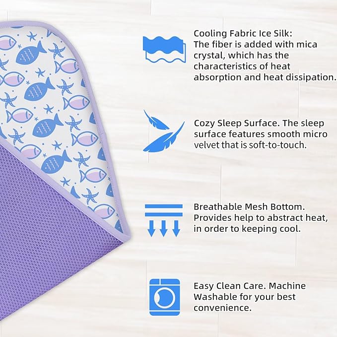 NWK Pet Cooling Mat for Large Dogs -Q-Max>0.345 Ice Silk Cooling Mat for Dogs & Cats Portable & Washable Pet Cooling Blanket, Car Seats, Beds for Summer (Purple Fish, 39'' X 27'' X 0.3'')