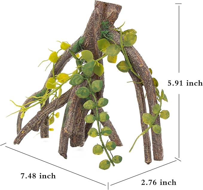 AQUA KT Reptile Corner Climbing Branch with Plant Snake Climb Tree for Bearded Dragon Lizard Hermit Crab Crested Gecko Leopard Chameleon Frog Terrarium Habitat