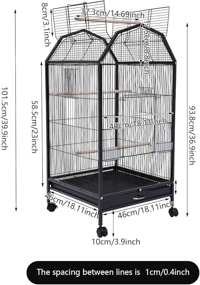 Bird Cage Metal Bird Aviary Parrot Cage Flight Birdcag Bird Carrier Travel Carrier Cage Parakeet Cage Movable Cage with 5 Doors