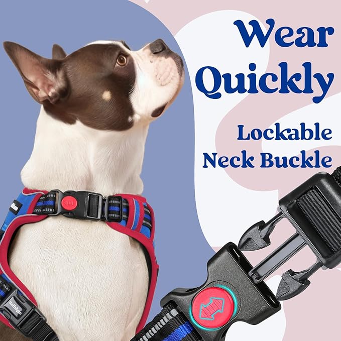 rabbitgoo Dog Harness for Large, No Pull Pet Harness with 3 Buckles, Adjustable Soft Padded Vest with Control Handle, Walking Reflective Pet Vest for Extra Large Dogs, Royal Blue & Red, XL