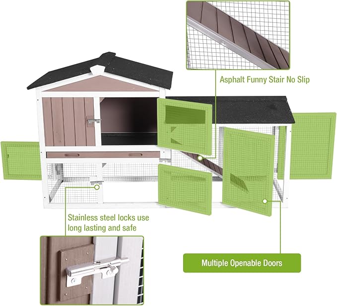 Outdoor Rabbit Hutch with No-Leak Plastic Tray, Expandable Chicken Coop, Large Run Space for Bunny, Guinea Pig, Duck, and Small Animals