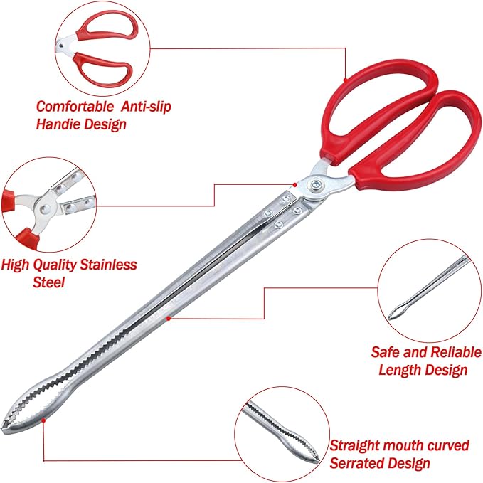 15 Inch Reptile Feeding Tongs, Extra Long Large Snake Feeding Tweezers, Curved or Straight Design Heavy Duty Stainless Steel Feeding Tongs for Ball Python Accessories Aquascape Maintenance (Curved)