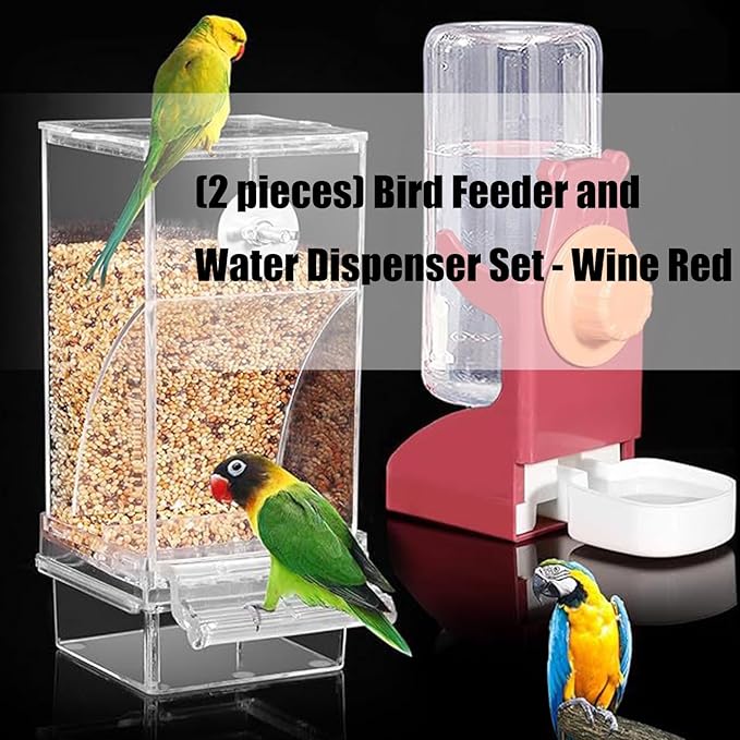 Clear View Bird Feeder and Water Dispenser Set with Detachable Trays for Finches, Parrots ABS Construction 2PC Large Capacity Treat Dispenser