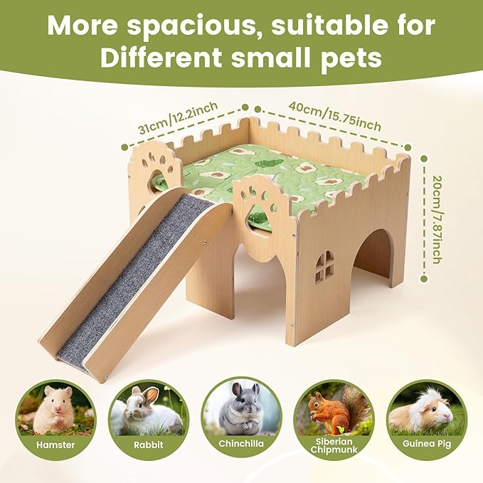 Guinea Pig Castle Extra Large, Sturdy Wooden Hideout House Ventilated Multi-Entry Small Animal Habitat, Easy to Assemble for Guinea Pigs, Bunnies, Hamsters, and Chinchillas
