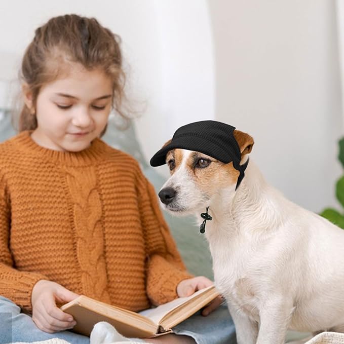 Dog Baseball Cap, Dog Cat Summer Beach Visor Hat with Ear Holes, Adjustable Puppy Sunbonnet Headdress (Black, X-Large)