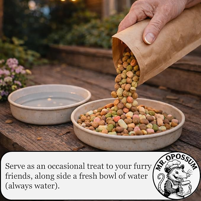 Porch Party Mix™ Raccoon and Opossum Food Wildlife Treat Blend for Backyard Feeding with Marshmallows Beef Chicken Lamb Ocean Fish and Peanut Butter Puffs (3 lb Pouch)