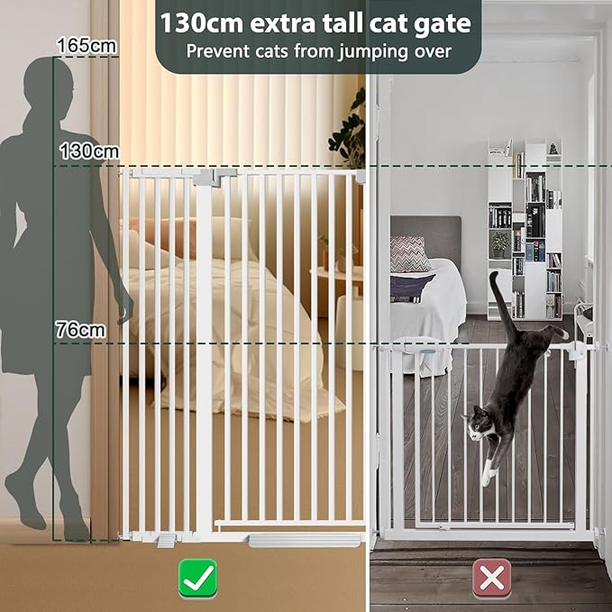 51'' Extra Tall Cat Gate for Doorways 30-40.9'' Wide, Climb Proof Pet Dog Gates for Kitten Dogs, Pressure Mounted No Drilling Cats Fence Barrier White
