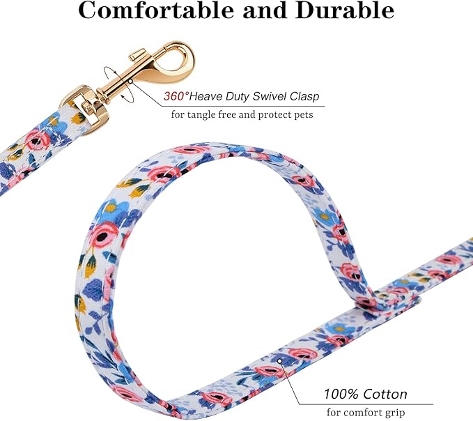 CHEDE No Pull Floral Pattern Dog Harness- Lightweight and Soft Harness, Adjustable Small Dog Harness and Leash Set, with Dog Leash, Suitable for Puppy Small and Medium-Sized Dog (XS, Blue Rose)