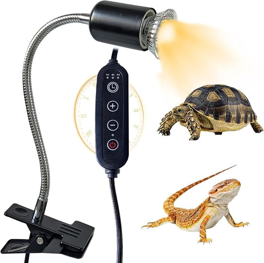 BNOSDM Reptile Heat Lamp, UVA UVB Light for Aquarium Turtle Tank, Reptile Lamp Fixture with 2 * 50W Basking Light and 360° Rotatable Timing & Dimming, Tortoise Heat Lamp for Turtle Lizard Snake Chick