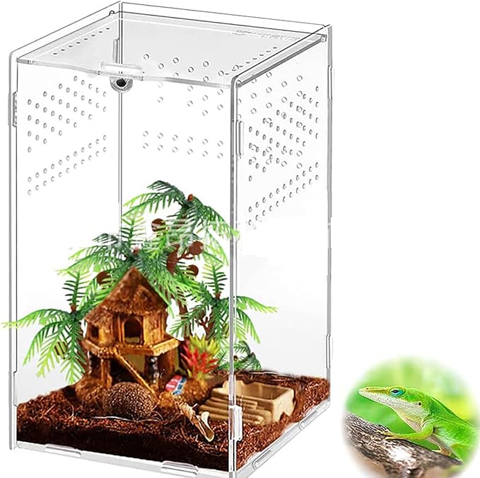 Mini Reptile Terrariums Tank, Tarantula Enclosure, Chameleon cage, Amphibians Habitat Cages for Small Reptiles, Geckos, Snakes, Lizards, Turtles, Serpents -Acrylic(4.7 * 4.7 * 8 inchs)