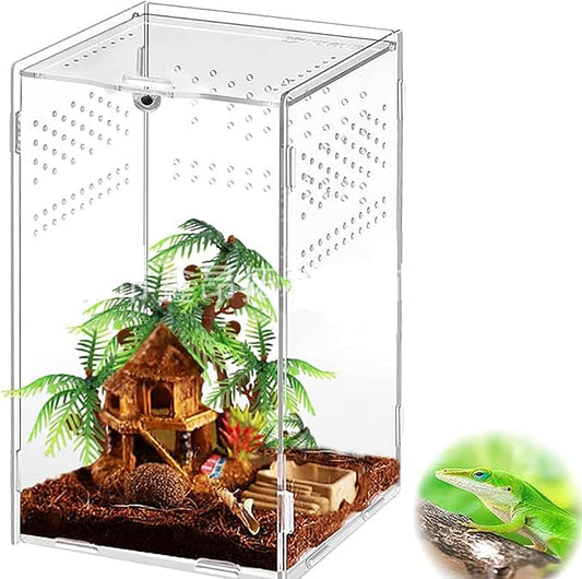 Mini Reptile Terrariums Tank, Tarantula Enclosure, Chameleon cage, Amphibians Habitat Cages for Small Reptiles, Geckos, Snakes, Lizards, Turtles, Serpents -Acrylic(4.7 * 4.7 * 8 inchs)