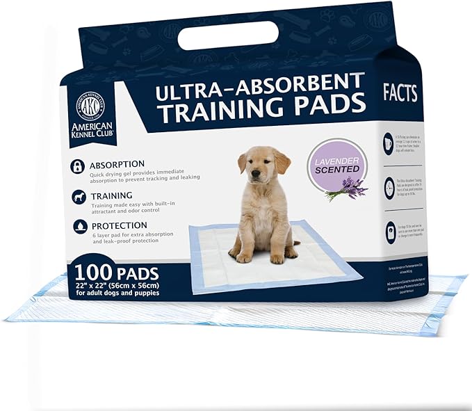American Kennel Club Scented Puppy Training Pads with Ultra Absorbent Quick Dry Gel – 22 x 22 Pee Pads For Dogs - Lavender Scented - 100 Count