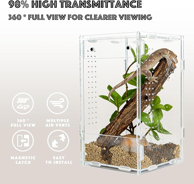 5x5x8 Reptile Tank – Acrylic Reptile Enclosure Terrarium for Crested Gecko, Lizards, Spiders & Snakes – Clear Lizard Habitat Terrarium