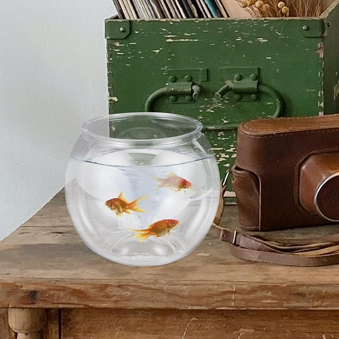 POPETPOP Small Plastic Fish Bowl (6 Inch) - Shatterproof Clear Round Aquarium for Betta, Shrimp, or Moss Balls - Versatile Bubble Bowl, Candy Jar, Terrarium & Desk Centerpiece for Home Office Decor