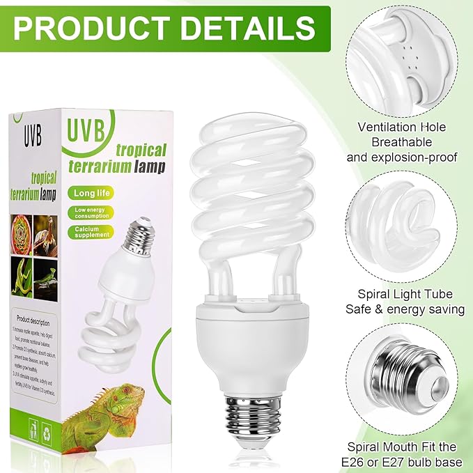 Reginary 4 Pcs Uvb Reptile Light 15.0 26w Uvb Bulb for Desert Tropical & Sub-Tropical Reptiles Compact Fluorescent Lamp, Ideal for Chameleons, Lizards, Tortoises, Snakes, Iguanas & Turtles