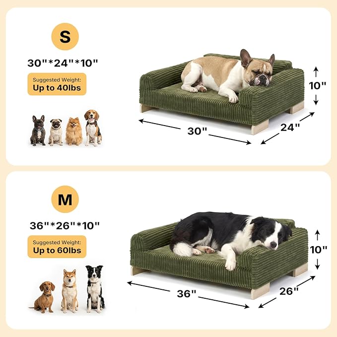 Veehoo Elevated Dog Bed Indoor, Wood Furniture Style Dog Couch Sofa with Removable Washable Cover, Cute & Durable Dogs Bed Furniture for Medium Size Dogs Up to 60 lbs