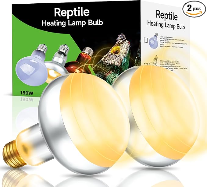 2-Pack 150W Reptile Heat Lamp Bulbs – UVA Daylight Basking Light for Bearded Dragons, Lizards, Turtles, E26 Base
