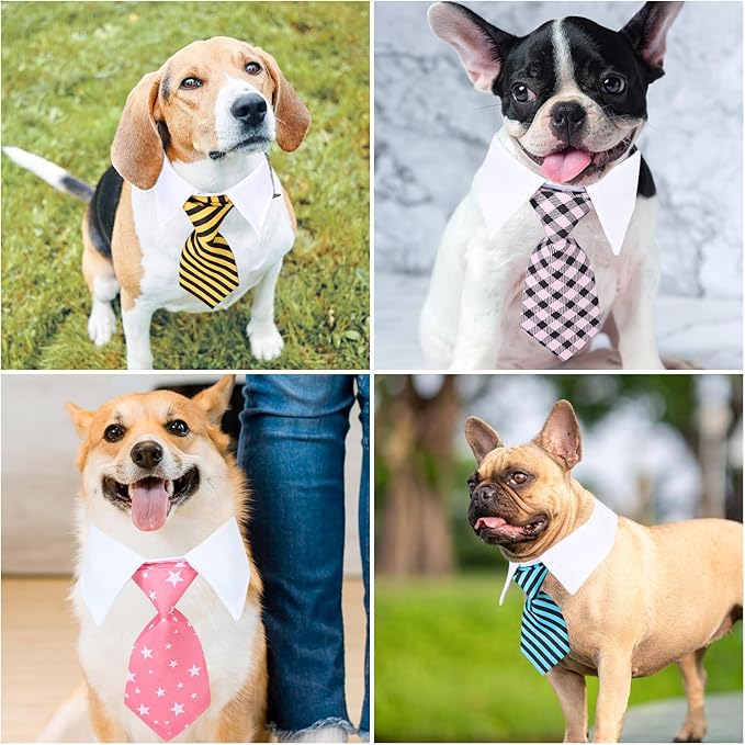 Segarty Neck Ties for Dogs, 6pcs Adjustable Dog Tie White Collar with Formal Classy Stripped Necktie for Pet Cats Small and Medium Boy Puppy Pets Tuxedo Wedding Birthday Gift