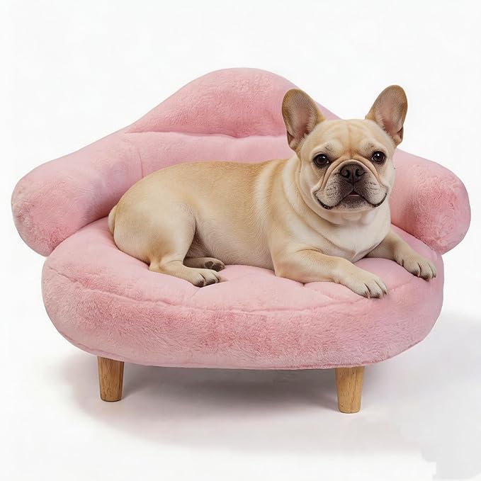 Veehoo Elevated Dog Couch Bed, Cute Dog Sofa Bed for Small Medium Dogs, Raised Dog Bed with Washable Cover and Sturdy Wood Legs, Modern Indoor Pet & Puppy Beds with Frame and Soft Cushion, Light Pink