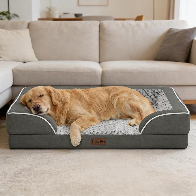 Orthopedic XXL Dog Beds, Waterproof Memory Foam Big Pet Bed for Extra Large Sized Dogs 53x42Inch, Non-Slip Bottom and Egg-Crate Foam Dog Couch Bed with Washable Removable Cover, Dark Grey
