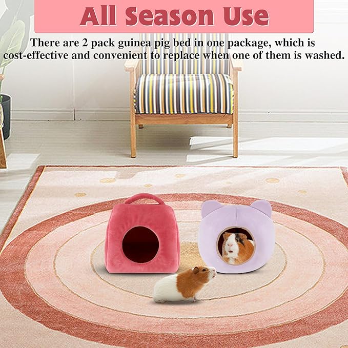YUEPET Guinea Pig Bed 2 Pack, Washable Guinea Pig Cage Accessories Small Animal Bed Hideout for Guinea Pigs Chinchillas Hamsters Hedgehogs (Handbag and Bear)