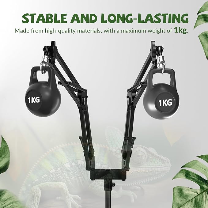 GlowUp 15.7-74.3 inch Dual Reptile Heat Lamp Stand Reptile Light Stand with Two Flexible Brackets, Adjustable Heat Lamp Stand for Terrarium, Snake, Gecko, Lizard, Chicks, Fish Tank
