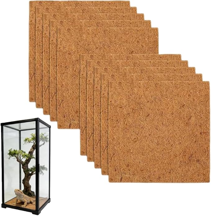 Laoha 10-Pack Reptile Carpet Liners, 12 x 12 Inch Natural Coconut Fiber Mats for Reptile Tanks, Terrariums?€? Substrate Bedding for Bearded Dragons, Tortoises, Lizards, Snakes, Turtles & Leopard Geckos