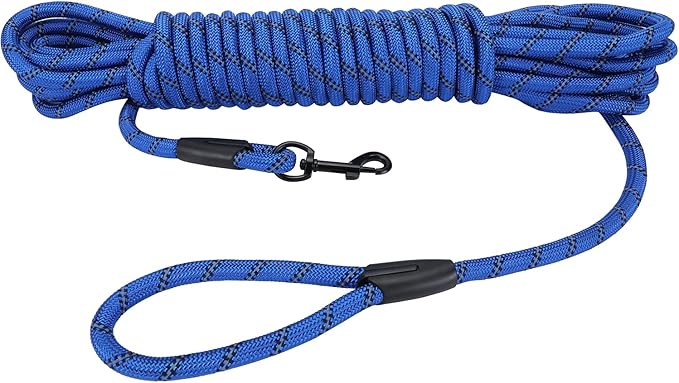 Long Dog Leash for Training 30Ft-Reflective Nylon Rope with Swivel Hook-Recall Agility Lead for Large Small Medium Dogs Outside Walking Hiking-Royal Blue Diam 1/2"