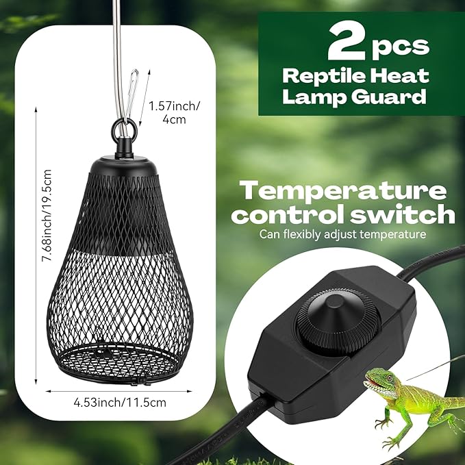 Retisee 2 Pcs Reptile Heat Lamp Cap Reptiles Anti-Scald Lampshade with Power Switch and Anti-bite Hook for Lizards Snakes Chicks, Bulb 100w Not Included
