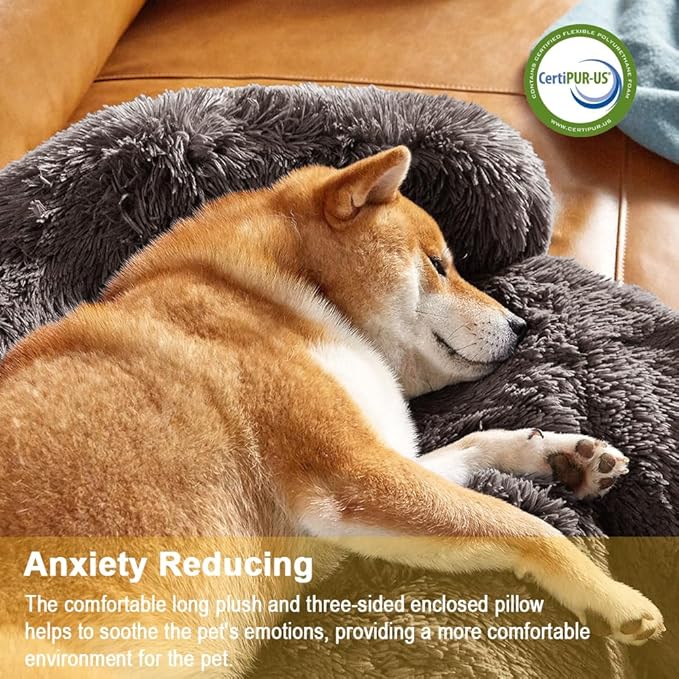 Codi Calming Dog Bed for Couch – Anti-Anxiety Sofa Protector Mat for Large Dogs, 41''x37''x6'', Machine Washable, Fluffy & Cozy with Non-Slip Bottom, Ash Brown