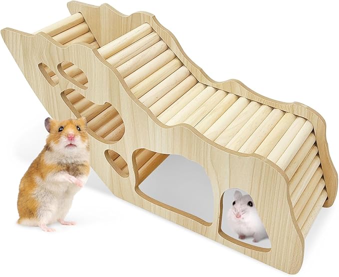 PINVNBY Hamster Climbing Ladder and Tunnel Hideout Wooden Hamster Climbing Toy Cage Decor Accessories for Gerbil Mice or Other Small Animals (Maze Tunnel)