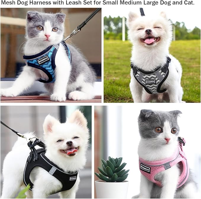 Dog Harness with Leash Set, No Pull Adjustable Reflective Step-in Puppy Pet Vest Harnesses for Small Medium Large Dogs and Cats,Rose Red M