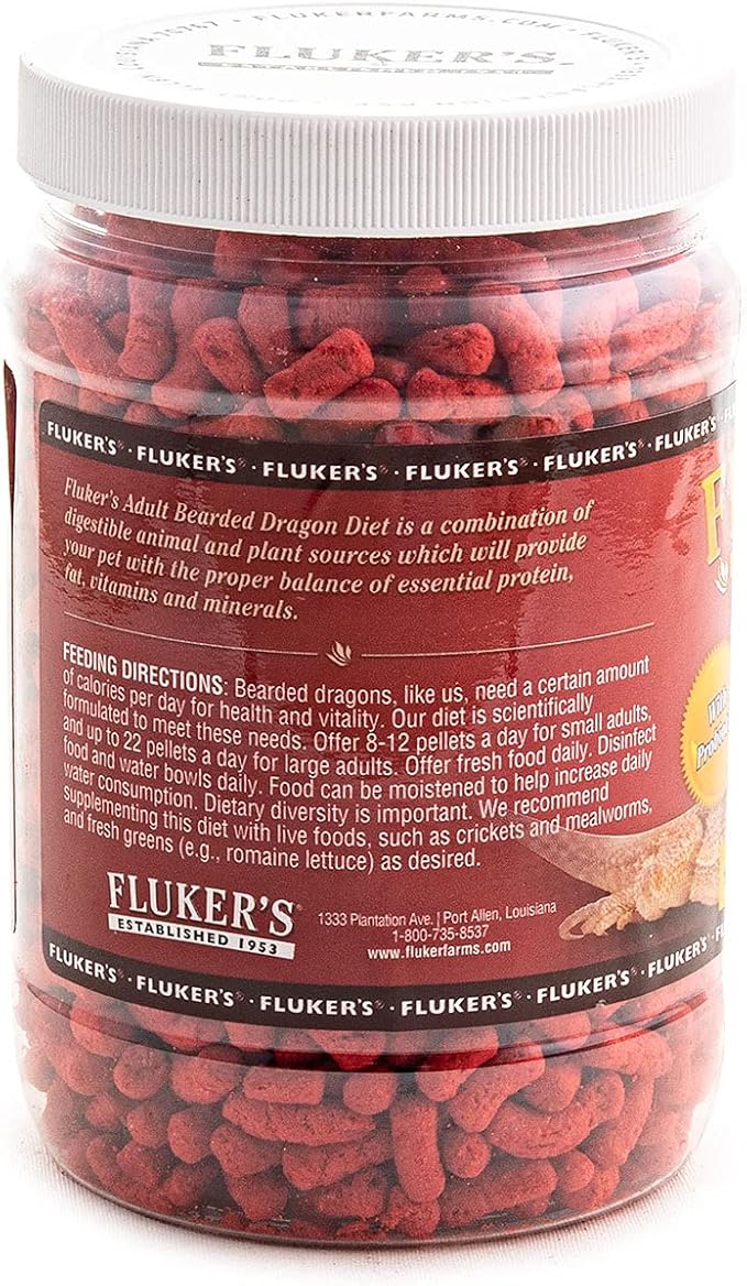 Fluker's Bearded Dragon Food, For Adult Bearded Dragons, Pellet Diet Rich in Protein, Fats, Vitamins, and Minerals, 3.4 oz