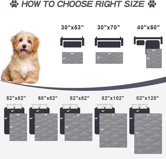 Smiry Waterproof Dog Bed Cover Blanket 52x82, Soft Reversible Pet Blanket, Washable Leakproof Cats Dogs Couch Cover for Sofa, Couch, Furniture, Grey/Light Grey