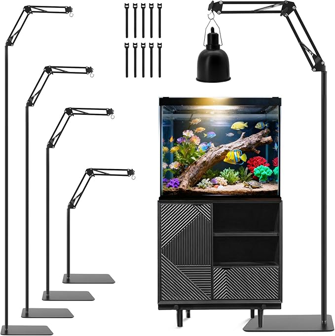 RTNLIT Reptile Lamp Stand Reptile Heat Light Stand (16.14" to 81.88") with 360° Adjustable Swing Arm, Metal Bracket Floor Light Holder for Reptile Terrarium Lighting Heating Light and Dome lampshade