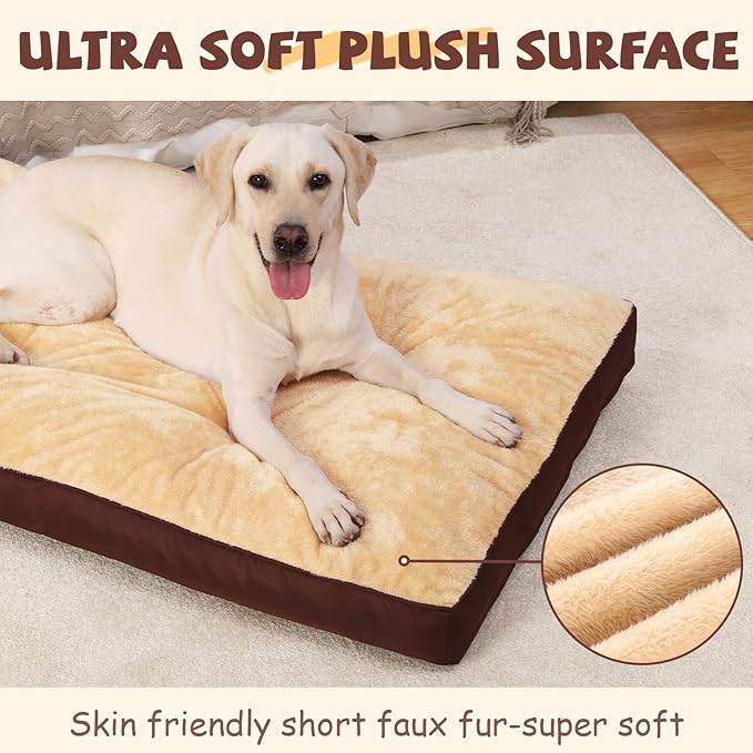 Dog Crate Bed Waterproof Deluxe Plush Dog Beds with Removable Washable Cover Anti-Slip Bottom Pet Sleeping Mattress for Large, Medium, Jumbo, Small Dogs, 35 x 22 inch, Brown