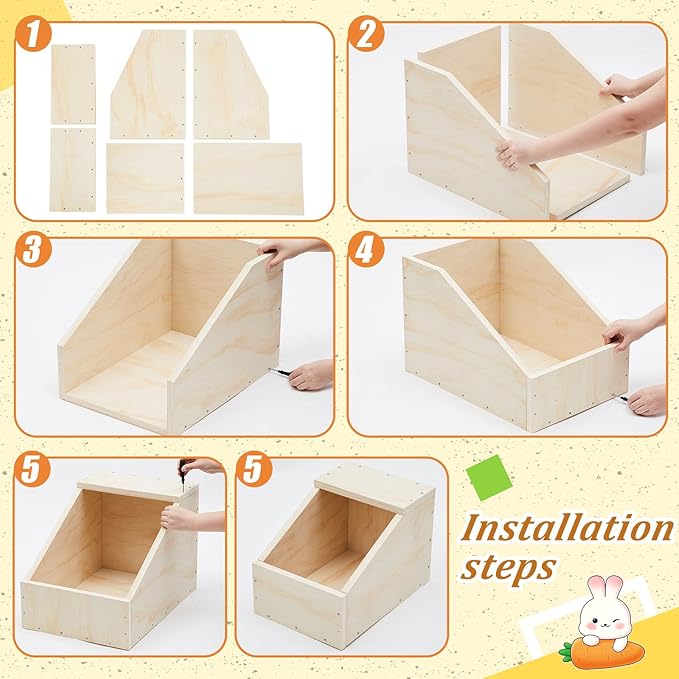 Maxcheck 2 Pack Wood Rabbit Nesting Box, 21x11.25x10 Inch Wooden Hutch Hideout for Breeding, Natural Burrow Den Alternative for Rabbits & Small Animals