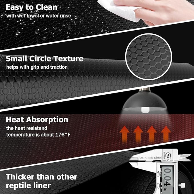 120 Gallon Reptile Terrarium Tank Mat Liner, 24 inch Wide Bearded Dragon Flooring Substrate for 4x2x2 Reptile Enclosure Liners Mat, Reptile Carpet Bedding for Leopard Gecko,Lizard, Black