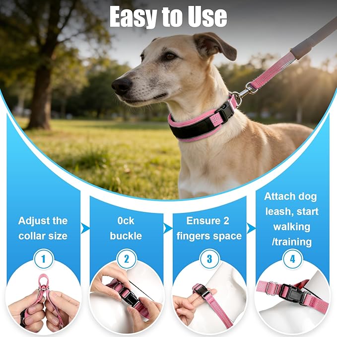 Lightweight Prong Collar for Dogs, Reflective No Pull Dog Collar | Adjustable Size Dog Pinch, Breathable Woven Fabric Air Grid Technology, Martingale Collar for Dogs Training（Pink-M）