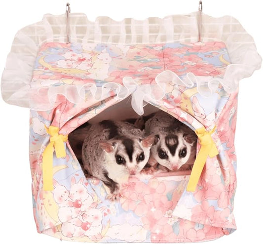 Rat Hammock for Cage Chew Proof Rat Toys Warm Bed, Small Animal Hanging Stainless Steel Basket Ferret Cage Accessories and Habitats Removable Nest Mat for Hamster, Sugar Glider, Hedgehog (Pink)