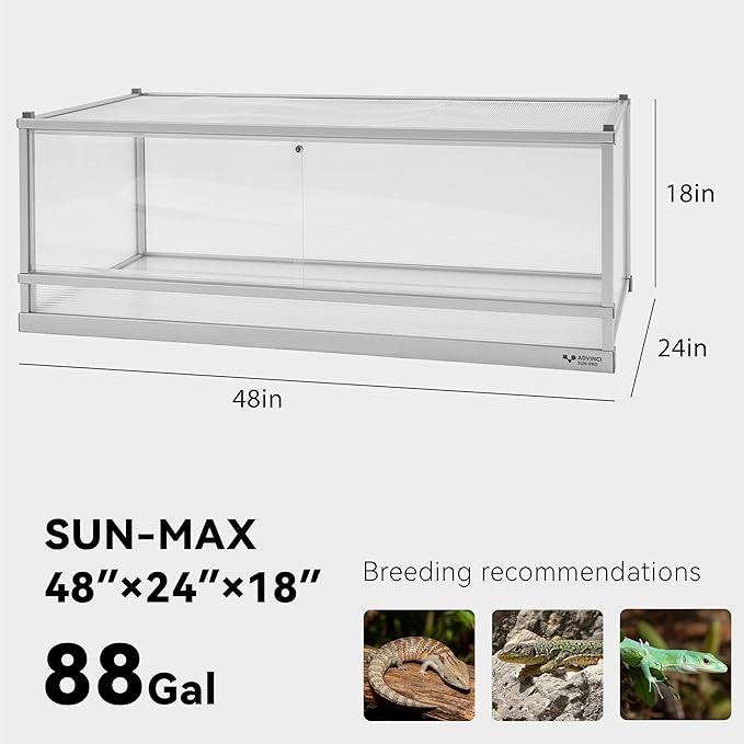 88 Gallon Reptile Tank, Reptile Enclosure for Easy Maintenance, Top Screen Ventilation & Glass Sliding Door 48x24x18''