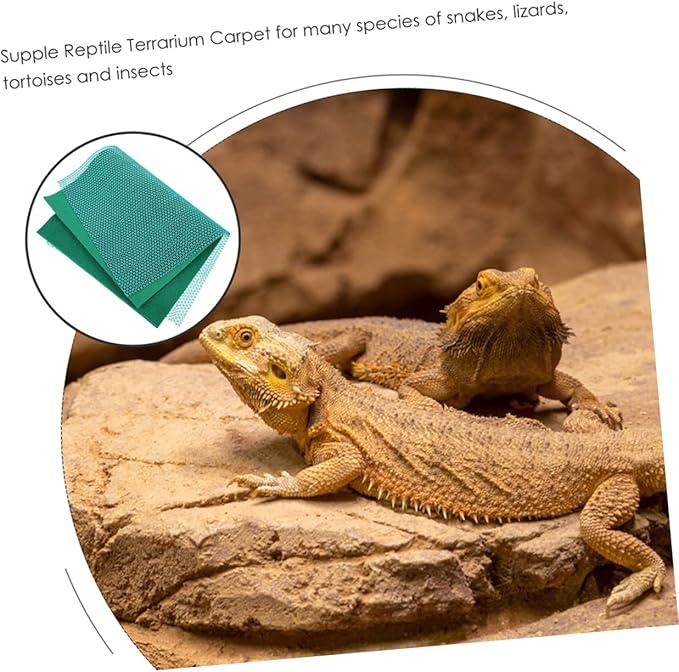 Happyyami 1set Pet Carpet Mat for Reptiles Lizard and Turtle Terrarium Liner Washable Substrate Bedding Green for Bearded Dragon Snake and Tortoise Habitats