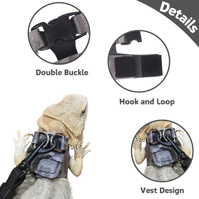 3 Pack Bearded Dragon Harness and Leash Set - Adjustable Soft Leather Lizard Harness Leash Small Animal Traction Rope Training Walking Vest Accessories for Reptile Squirrel Rat (Blue Leopard)