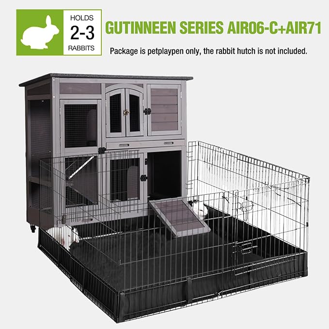 GUTINNEEN Rabbit Hutch Mobile Bunny Cage with Large Wheels, Chewproof Ramp, Leak Proof Trays – Ideal Cage for Rabbits, Guinea Pigs, Indoor/Outdoor Use, 44" L x 20" W x 41.5" H