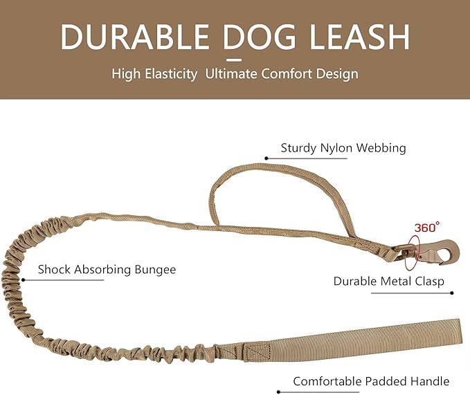 DAGANXI Tactical Dog Collar Leash Set, Adjustable Military Training Nylon Dog Collar with Controll Handle and Heavy Metal Buckle for Medium and Large Dogs，with Patches and Airtags Case (L, Brown-Set)