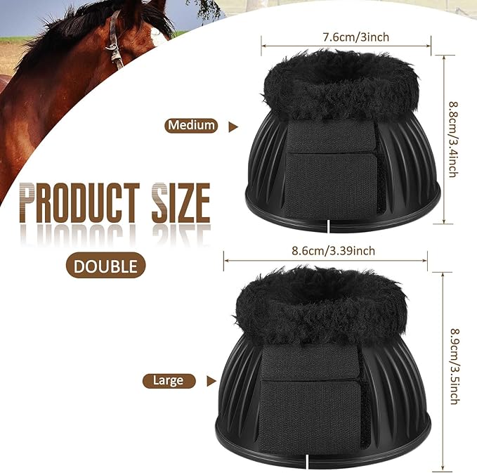 Abbylike 1 Pair Horse Bell Boots Protect Against Hoof Impact Trauma Rubber Bell Boots Black Horse Care for Turnout No Rub Design Comfort Quick Wrap Hook and Loop